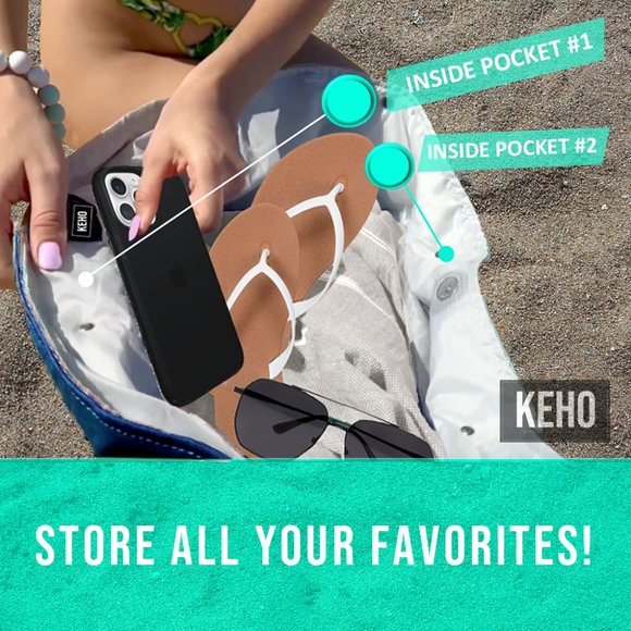 KEHO "Beach Vibes" Large Beach Bag/Tote (Navy Blue) - Picture 6 of 11